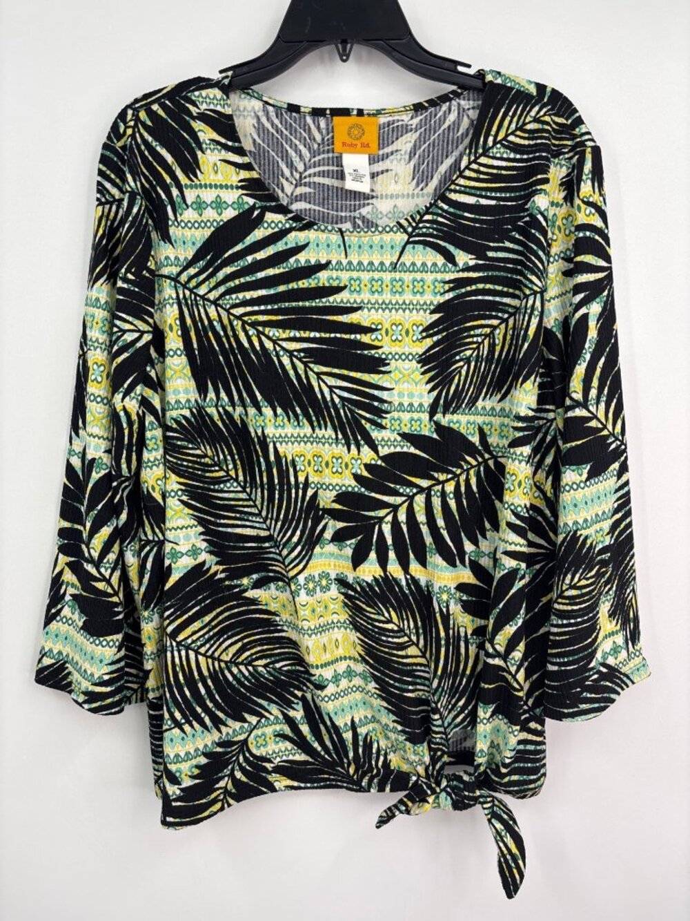 Ruby Rd. Leaf Tropical Print Top Green Black Size XL